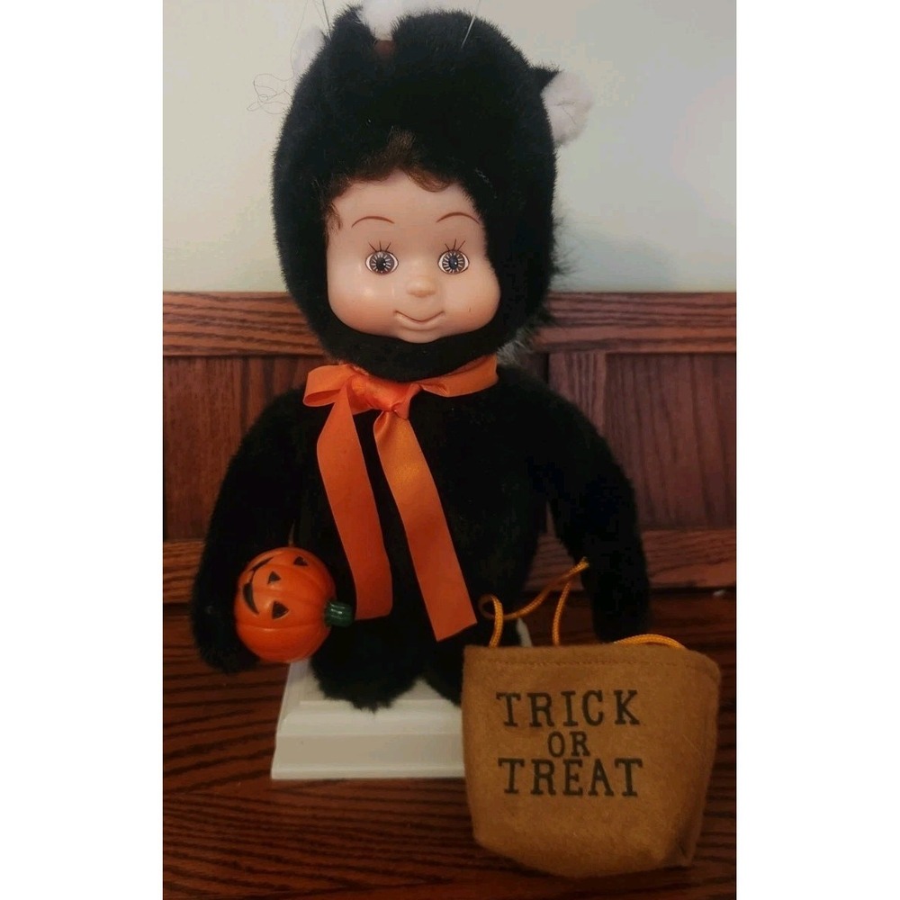 Vintage‎ Motionette Halloween Boy Skunk Costume Trick Or Treat Light Up Pumpkin - Picture 2 of 8